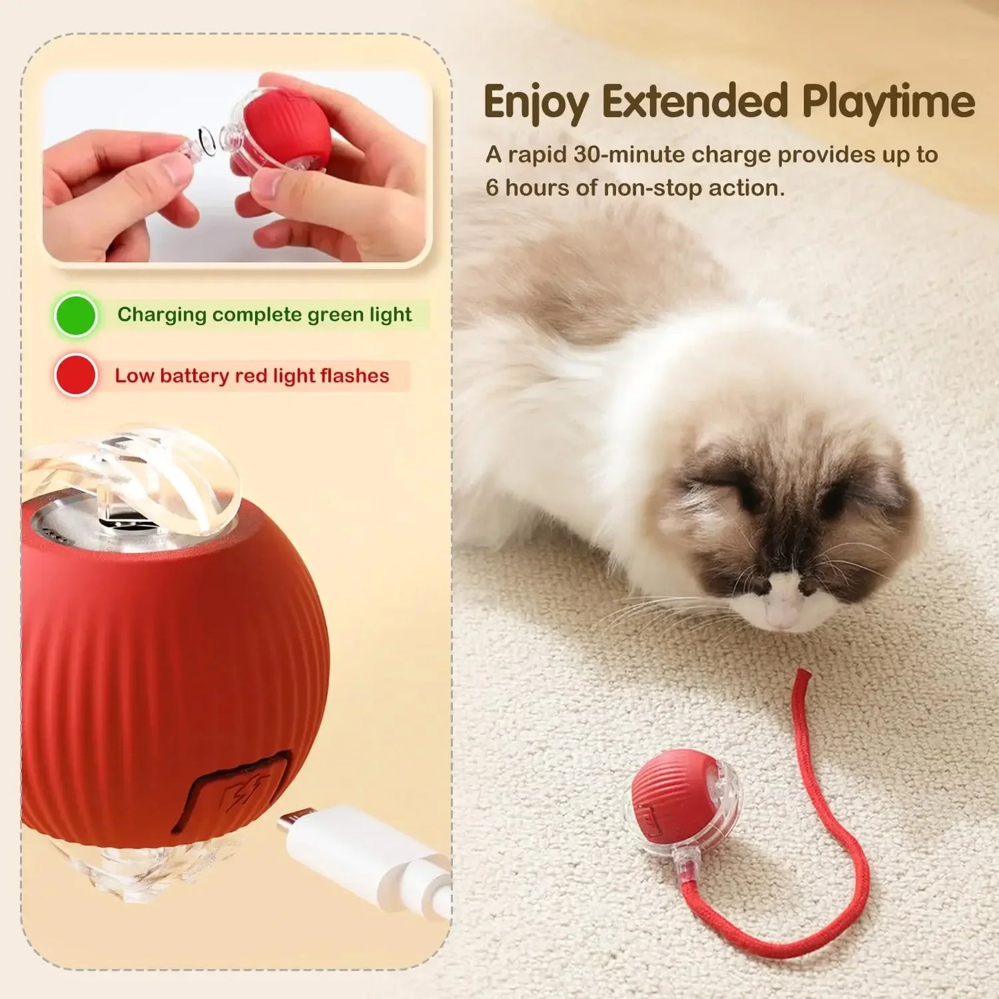 Smart Cat Toy Ball – Rechargeable Automatic Rolling Ball with Tail, Interactive Mouse Simulation