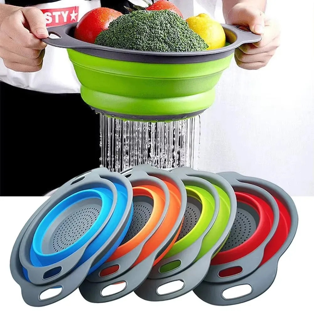 Silicone Collapsible Strainer – Foldable Drain Basket for Fruits, Vegetables & Kitchen Storage