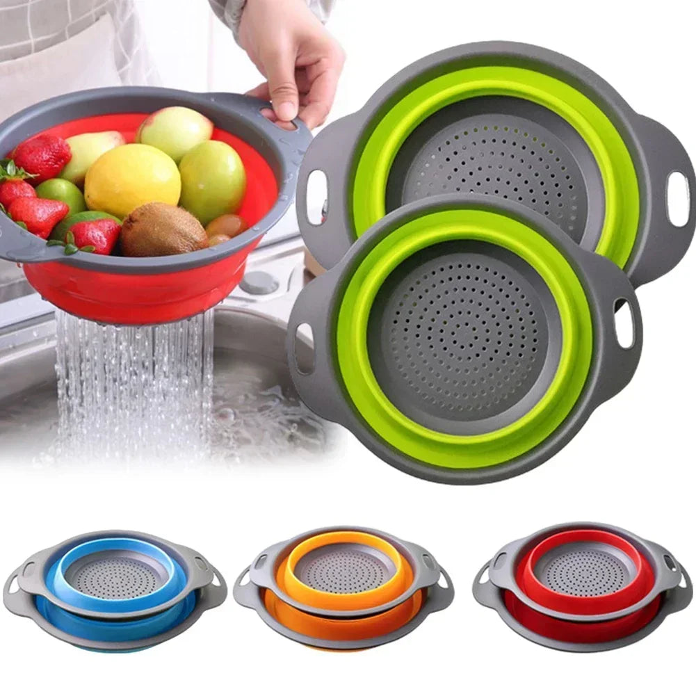 Silicone Collapsible Strainer – Foldable Drain Basket for Fruits, Vegetables & Kitchen Storage