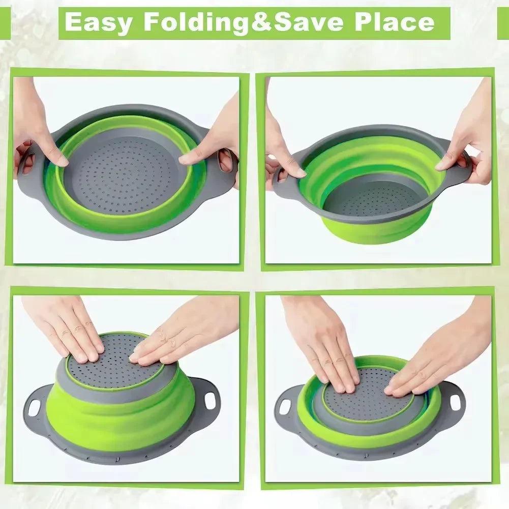 Silicone Collapsible Strainer – Foldable Drain Basket for Fruits, Vegetables & Kitchen Storage