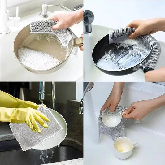 Reusable Metal Mesh Microfiber Cleaning Cloth – Quick-Dry Scrubber Towel for Pots, Pans & Stovetops