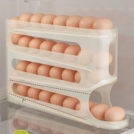 4-Layer Rolling Egg Holder – Automatic Dispenser & Fridge Organizer for Kitchen Egg Storage