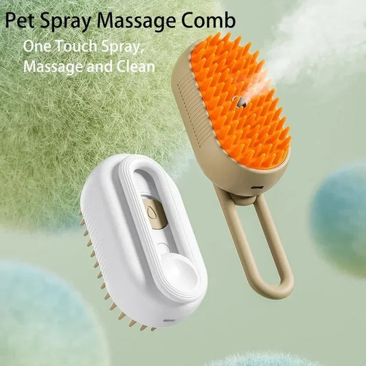 3-in-1 Steamy Pet Grooming Brush – Electric Spray & Detangling Brush for Dogs and Cats