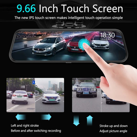 10-Inch Touchscreen Rearview Mirror Dash Cam – Front and Rear Video Recorder with Night Vision, Backup Camera & Loop Recording