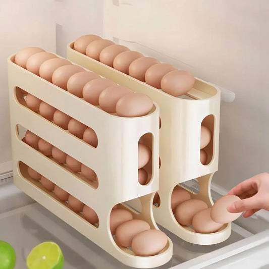 4-Layer Rolling Egg Holder – Automatic Dispenser & Fridge Organizer for Kitchen Egg Storage