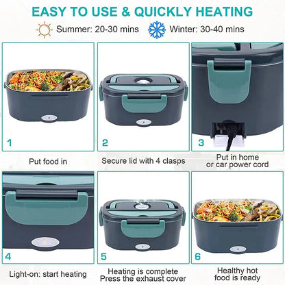 1.5L Electric Lunch Box – 60W Portable Food Warmer for Car & Home, Leak-Proof & Travel-Friendly
